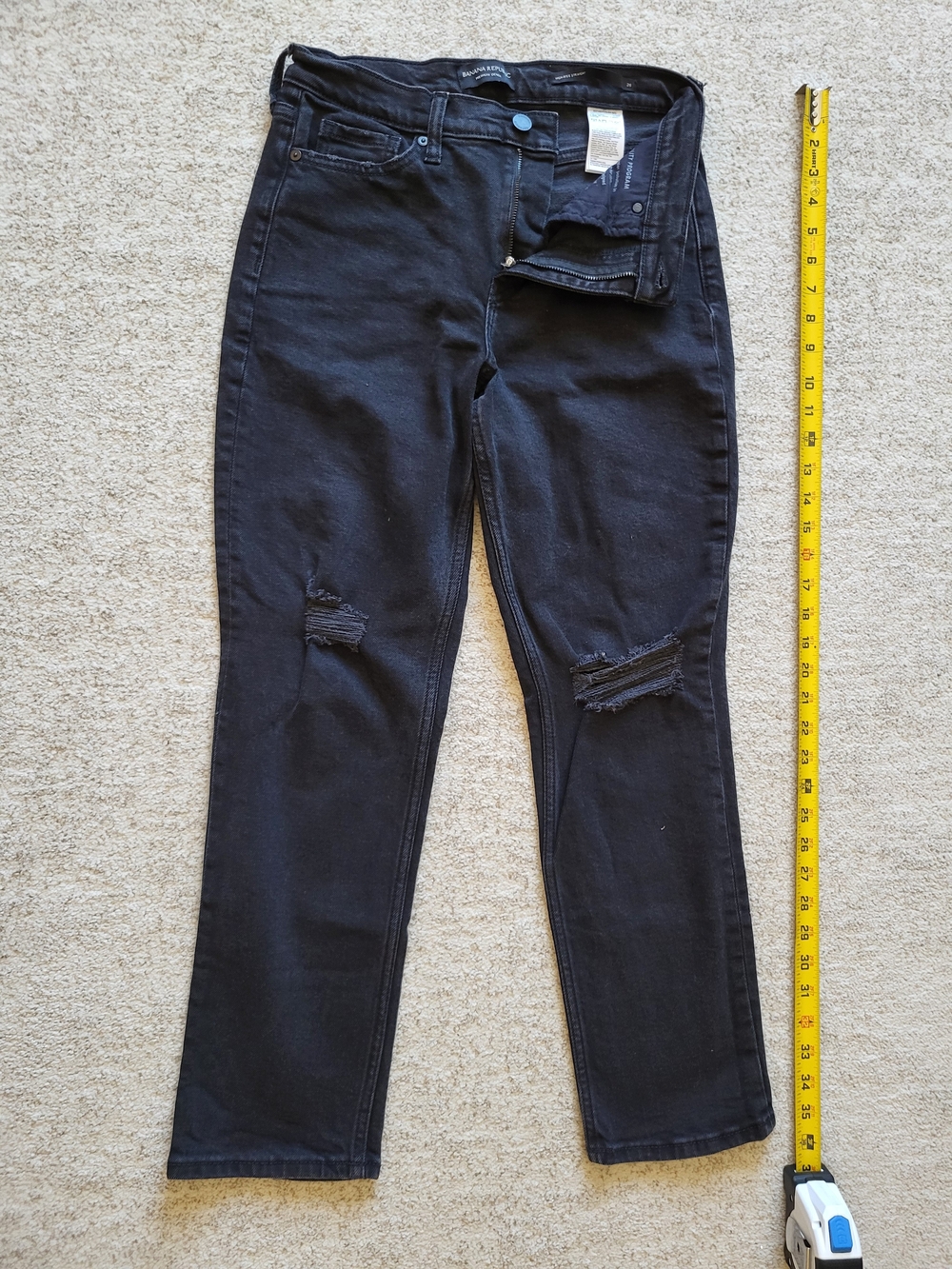 Banana Republic Black High Rise Straight-Leg Jeans with Knee Distress